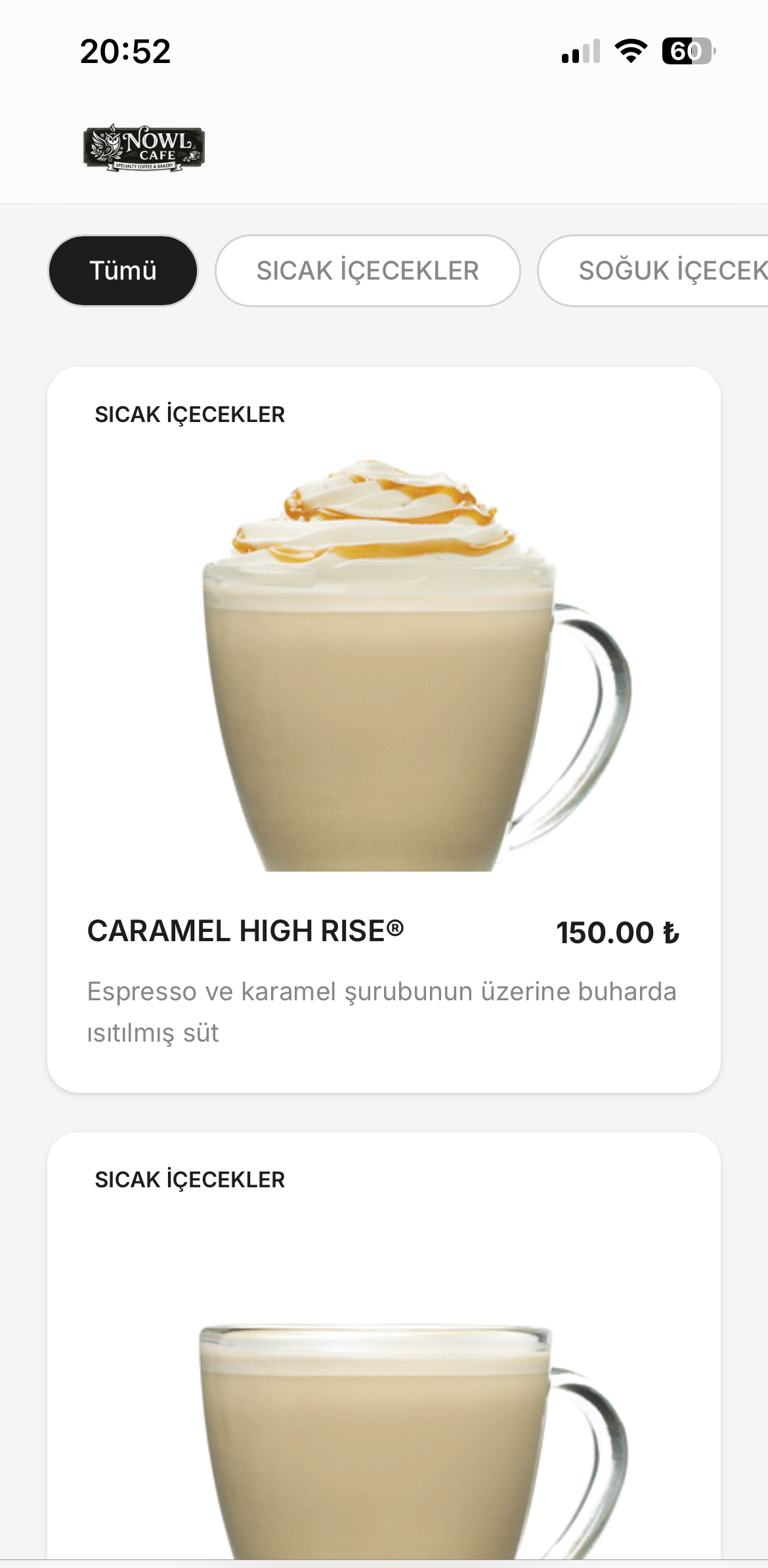 OokMenü Dijital Menü Örneği